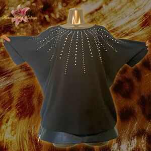Black Batwing Dolman Top with Gold Chain & Shoulder Cutouts